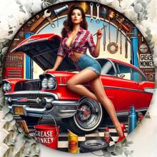 Vintage Car Girl Logo - Decorative Metal Wall Art, Size 7.8 X 7.8 Inches, Suitable For Home, Garden, Bar, Cafe, Office, Garage, Man Cave - Universal Retro Wall Decor, No Power Required, Random Hole Style Gifts Birthday Graduation - Multicolor - View 6