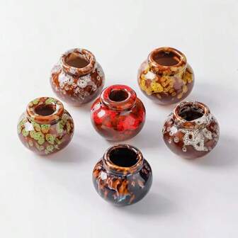 1pc Mini Kiln-Fired Ceramic Flower Vase, Tiny Potted Plant Hydroponic Flower Planter, Desktop Decor, Ceramic Ornament