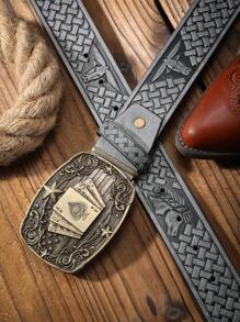 1pc Boho Western Cowboy Style Poker Embossed Metal Buckle Vintage Dark Brown PU Leather Belt Summer, School Casual, Business, Boyfriend Husband Father Dad Men Gift, Daily Wear, Fashion, Teen, Outdoor, Vacation, Athletic, Travel, Street, Boho, Vintage Fall, Autumn, Halloween Autumn-Winter Accessories,Suitable For Teens, Youth,Men,Casual, Outdoor, Athletic, Vacation, Graduation Gifts, Birthday, Daily Wear - As Shown - View 29