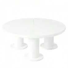 Φ39.4'' Easy Assembly Round Petal-Shaped Coffee Table, Cream Style Center Table With 3 Thick Legs, Minimalist Irregular End Table With Sleek Round Edges For Living Room