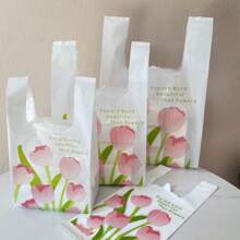 50 Pieces - PE Printed Shopping Bag With Handle, Maple Feather Bag, Avocado Tote Bag, Rose Tulip Gift Bag, Cherry Tote Bag, Plastic Packaging Bag, Jewelry Bag, Disposable Durable Grocery Retail Bag, Suitable For Supermarkets, Restaurants, And Daily Use, Suitable For Graduation Season, Birthday Parties, Suitable For Mother's Day And Eid Al Adha