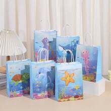 6/12/24 pièces/set de sacs en papier kraft 21*15*8cm thème océan, convient pour les cadeaux de vacances, anniversaires, shopping, transport et emballage cadeau décoratif, pour la fête des mères, les cadeaux de demoiselle d'honneur, de remise de diplôme, d'anniversaire, de mariage