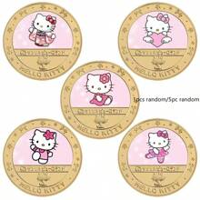 Sanrio 1pc/5pcs Random Style Hello Kitty Cute Cartoon Commemorative Coin, Cartoon Gift Commemorative Medal Small Gift, Suitable For Easter, National Day, Women's Day