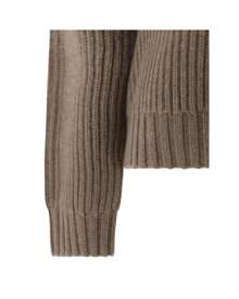 Cashmere Ribbed Crew Neck Sweater With Monochrome Pattern Women Beige - Nâu - Xem 3