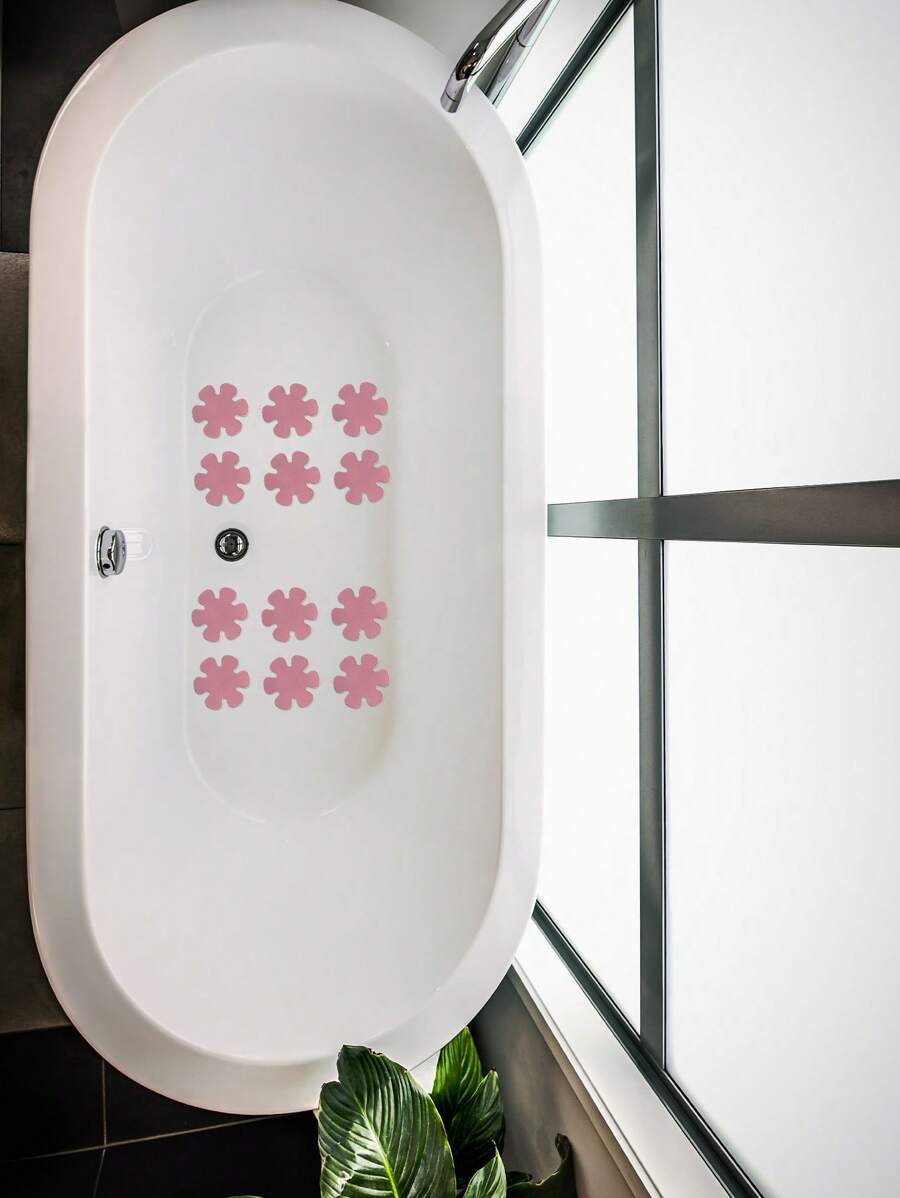 10 件室内地板花卉防滑贴纸，简约实用，多用途家居浴室装饰秋季装饰返校 - 粉色 - 查看 1