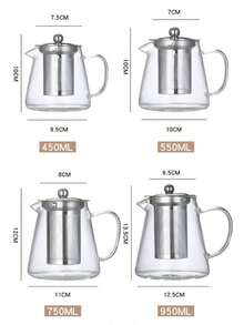 1pc Glass Teapot With 304 Stainless Steel Filter, High Borosilicate Glass, Straight Body Steel Infuser Teapot, Large Capacity Triangle Pot - Multicolor - View 10