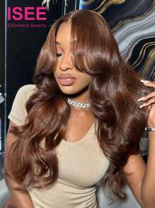 ISEE HAIR 巧克力棕色波浪蕾丝前发假发 6x4 蕾丝闭合假发 180% 密度真人发质 无胶假发 适合初学者 预拔预剪 16-28 英寸闭合假发 适合女性 - S4 - 查看 3