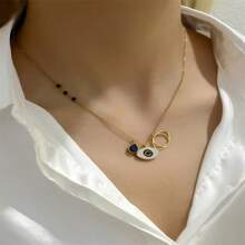 1pc Fashionable Titanium Steel Demon Eye Rhinestone Necklace, Stylish Delicate Clavicle Chain, Suitable For Women's Daily Wear