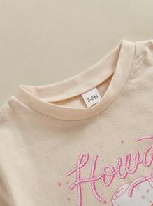 Newborn Baby Girl Western Outfits Cowgirl Howdy Boots Bodysuit Short Sleeve Bubble Romper Infant Summer Clothes - 杏色 - 查看 5