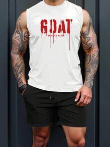 男士加大码休闲上衣短裤套装，夏季宽松无袖衬衫+运动短裤，简约字母印花百搭套装