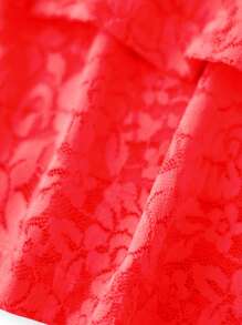 Women Tiered Ruffled Short Skirts Floral Lace Sheer Mid Rise Lined Cute Flowy Mini Skirts - Red - View 8