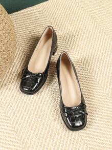 Women's Elegant Pumps For Spring, Autumn And All Seasons, Fashion Versatile Minimalist Design, Lightweight Comfortable Block Heels, Breathable Suitable For Daily Wear, Slip-On With Bowknot Buckle, Solid Colors: Nude, Black, Stone Texture Mary Jane Round Toe High Heels