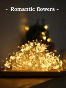 1 pieza 1.5M/10LED, 3M/20LED, 6M/40LED Luces de cadena de flores de cerezo transparentes, linda luz de hadas de Sakura con pilas, iluminación romántica de flores artificiales, luces decorativas perfectas para vacaciones, fiestas, San Valentín, Navidad, decoración de invierno para el hogar