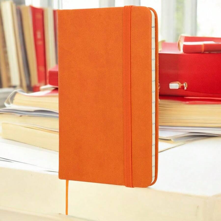 PromoClick Mini Polyurethane Notebook With 80 Lined Sheets And Elastic Band To Hold The Cover. - Orange - View 1