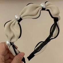 1 peça de faixa de cabeça de pérola feminina, faixa de cabelo versátil para sair, acessório de maquiagem e lavagem de rosto no verão, faixa de cabelo, faixas de cabelo com arco
