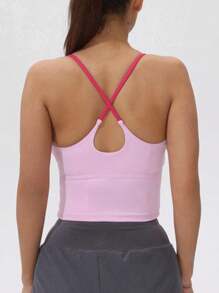 Women's Padded Sports Bra Top, Color Block Elastic Yoga Camisole