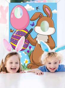 Decoraciones de Pascua - Pancarta grande de tela de 5,90ft * 2,95ft con conejo de Pascua, foto de fondo con cara de conejo y huevo, ideal como accesorios de foto para la fiesta de Pascua. Suministros divertidos para juegos de Pascua para niños y adultos