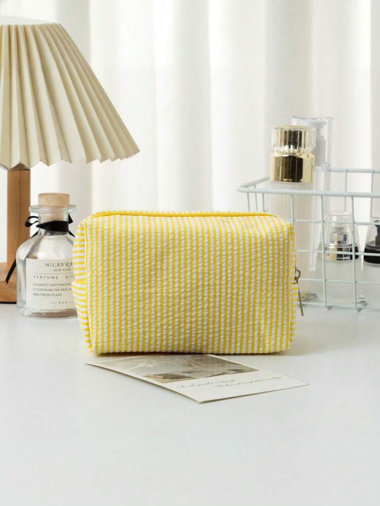 Nécessaire de viagem em tela com estampa de bolinhas, organizador de artigos de higiene pessoal bordado e listrado, ideal para presente de aniversário, bolsa de maquiagem elegante para viagens, praia, banheiro e quarto, com grande capacidade. - Multicolorido - Ver 20