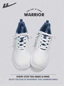 Warrior Fashionable Retro Men's Sports Shoes Spring And SummerLightweightComfortableBreathableRunning ShoesModest Style Casual Yet SleeksneakersApplicable Throughout The Yearwear-ResistingAll-Day WearTraining Sneakers Soft Sole Little White Shoes - White/Mist Blue - View 4