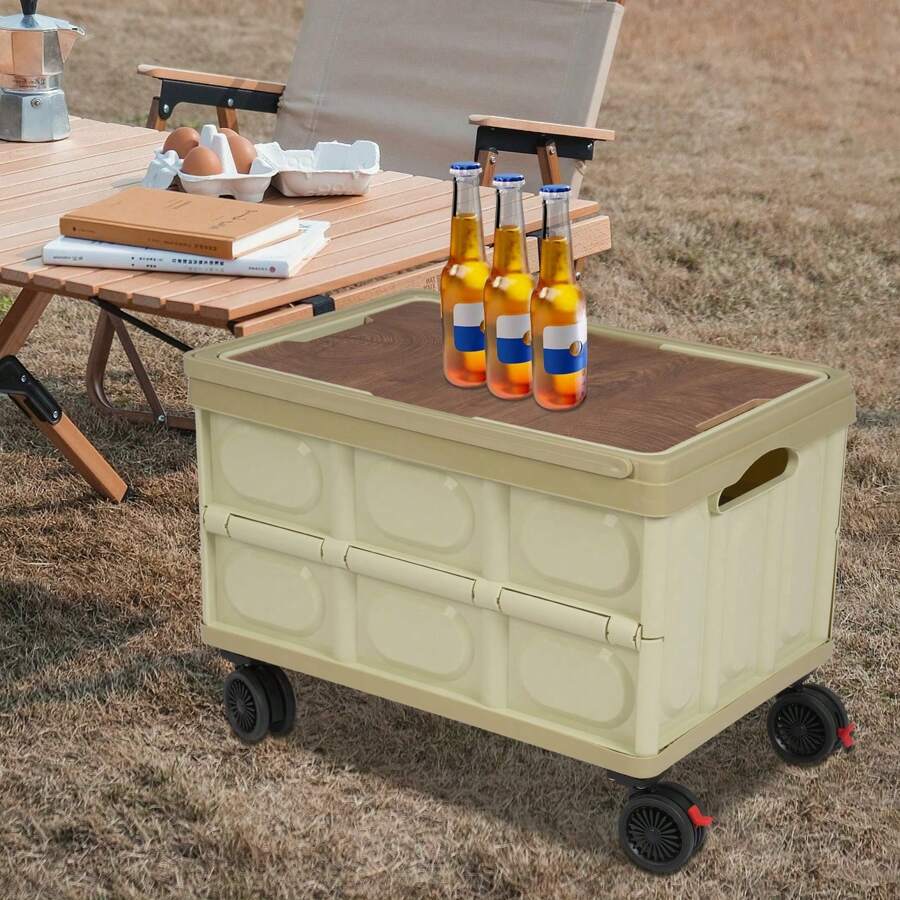 55L Foldable Cart Large Capacity Rolling Cart With 360° Rotatable Wheels Outdoor Camping Hiking Pinic Foldable Organizer Foldable Box For Store Home Office Kitchen Green - Green - View 1