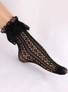1-3 Pairs Ladies Leopard Polka Dot Stripe Lace Mesh Net Lace Top Fishnet Ankle Socks - Multicolor - View 7