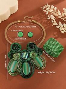 夸张多层手工串珠编织波西米亚风项链耳环套装，铝线和亚克力，适合派对、婚礼、度假、欧盟、美国、韩国风格 - 彩色 - 查看 4