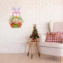 Easter Welcome Door Wreath 3D Bunny Straw Hat Hanging Ornaments For Shop Home Party Garden - Pink - View 5
