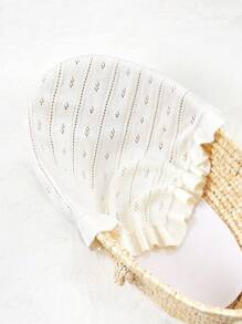 1pc Baby Ruffle Knit Blanket, Simple Solid Color Hollow Out Style Infant Swaddling Wrap, All Season