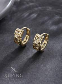 XUPING JEWELRY 1 对高端复古锆石女士环形耳环，时尚优雅的设计适合日常佩戴、派对和购物 - 耳圈 - 查看 2