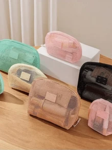 1 Piece Mini Pink Fresh Style High Quality Texture Multifunctional Mesh Storage Bag(Lanyard Can Be Purchased Separately, Color Is Random), Mesh Transparent Cosmetic Bag With High-End Sense Multifunctional Portable Lipstick Storage Bag Toiletry Bag