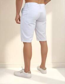 Bermuda Masculina Sarja Jeans com Elastano Slim Fit  Jeans Casual para o dia a dia com Bolso Cargo - Branco - Visão 3