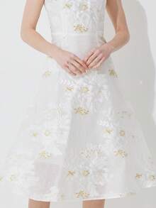 Heavily Embroidered Organza Jacquard Sleeveless Cocktail Dress For Women, Party Dress