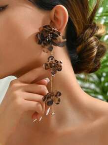 2PCS Fashion Elegant Lace Pearl Flower Long Earrings Niche Original Design Cold Romantic Sue Earrings Fabric Flower Long Earrings Suitable For Daily Wear