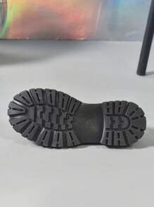 女士金属链条点缀英伦风厚底漆皮乐福鞋一脚蹬软底平底鞋时尚舒适绿色休闲鞋 - 綠色 - 查看 9