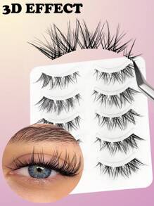 Fengxiu 5 Pairs Natural Fox Style False Eyelashes, Mix Length 3-5-9mm D Curl Thin Volume Eyelashes For Natural & Fluffy Cat-Eye Look, Easy To Apply And Suitable For Any Occasion And Face Shape, Natural Look Cross False Eyelashes, Cat Eye Lashes Wispy Fluffy Cute Curl Lashes, For Daily Dating Party Makeup