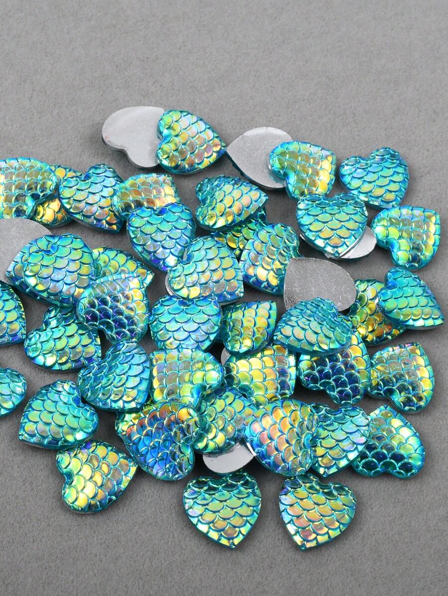 50 颗/包蛇皮图案树脂水钻，12 毫米平底心形树脂水钻，树脂水钻适用于手工 DIY 和服装配饰 - 彩色 - 查看 1