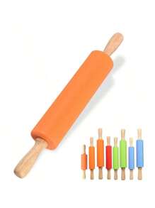 1pc Silicone Rolling Pin With Wooden Handle, Non-Stick Dough Roller