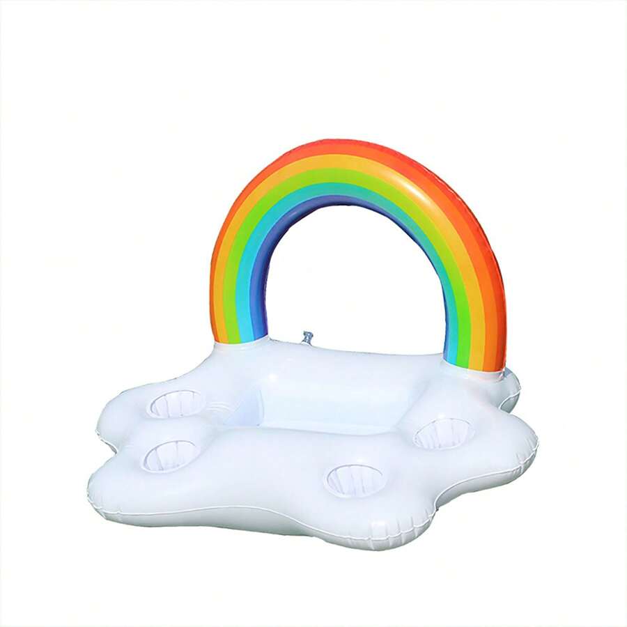 1pc Rainbow Cloud Floating Drink Holder, Inflatable Cup Holder For Adult Swimming Pool, Drink Float, Pool Party Accessories, Beach Essentials, Beach Accessories - Multicolor - View 1