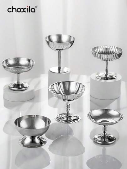 choxila 1pc Dessert Plate, Vegetable Bowl, Stainless Steel Ice Cream Cup, Serving Tray, Afternoon Tea Pudding Dessert Cup, Cute Plates, Trays, Candlestick, Suitable For Family Gatherings, Wedding Banquets And Ramadan
