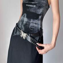 42.5 Inch Hollow Butterfly Belts, Punk Style Versatile Niche Design Leather Belt, New Punk Style Wide Waistband