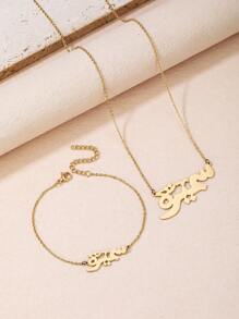 YUZENG 1 set de accesorios de joyería con letras de la ciudad de Riad en árabe de acero inoxidable chapado en oro de 18K para mujer