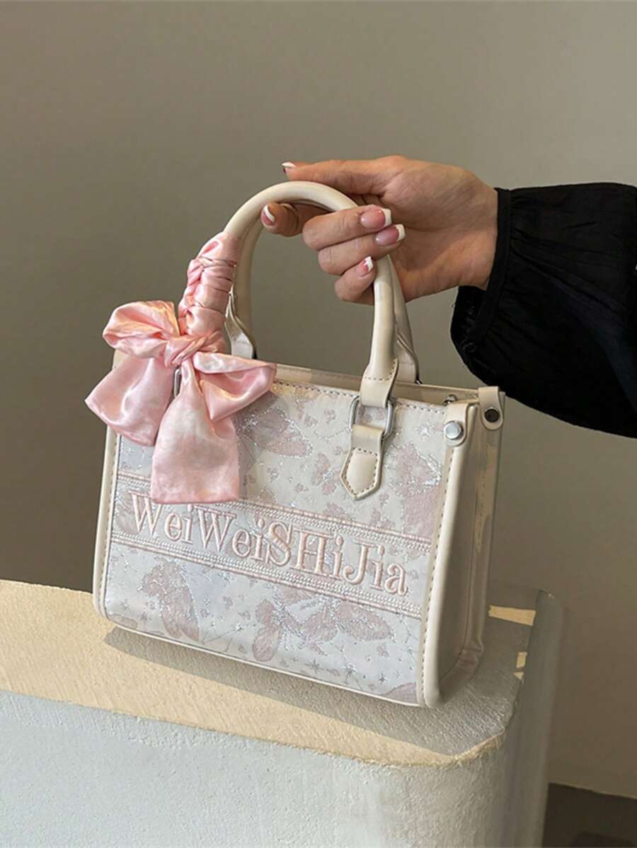 1 件时尚新款 PU 刺绣手提包，适合通勤、旅行、日常外出、约会礼物，简约优雅，大容量多功能女士单肩包