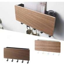 1 件免钻木质墙壁挂钩和储物架，日式入口钥匙扣多功能木质收纳架