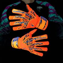 ATLANDER 1 Pair Latex Football Goalkeeper Gloves Adults Youth Thickened Football Comfortable Breathable Anti-Slip Wrist Strap Professional Protection Match Training Goalkeeper Soccer Outdoor Sports Men Women Goalkeeper Goalie Gloves - Orange - View 4