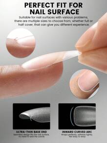300PCS YOKEFELLOW False Nail Tips Almond/Coffin/Square/Oval, 15 Sizes Ultra-Thin Frosted Full Cover Press On Nails, Seamless Fit & Natural False Nails Women For Fast & Portable Nail Art DIY Press On Acrylic Nail At Home And For A Gift - Clear - View 7