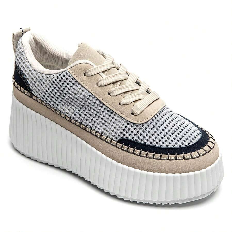 Women's Urban Lace-Up Platform Sneakers - Blue - View 1
