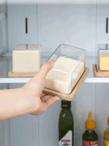 1pc Butter Cheese Storage Container With Lid, Rectangular Butter Preservation Box, Dessert, Cake, Cheese Organizer