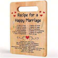 Happy Marriage Engraved Bamboo Cutting Board - Perfect Wedding & Bridal Shower Gift For Couples - Wood Color - View 2