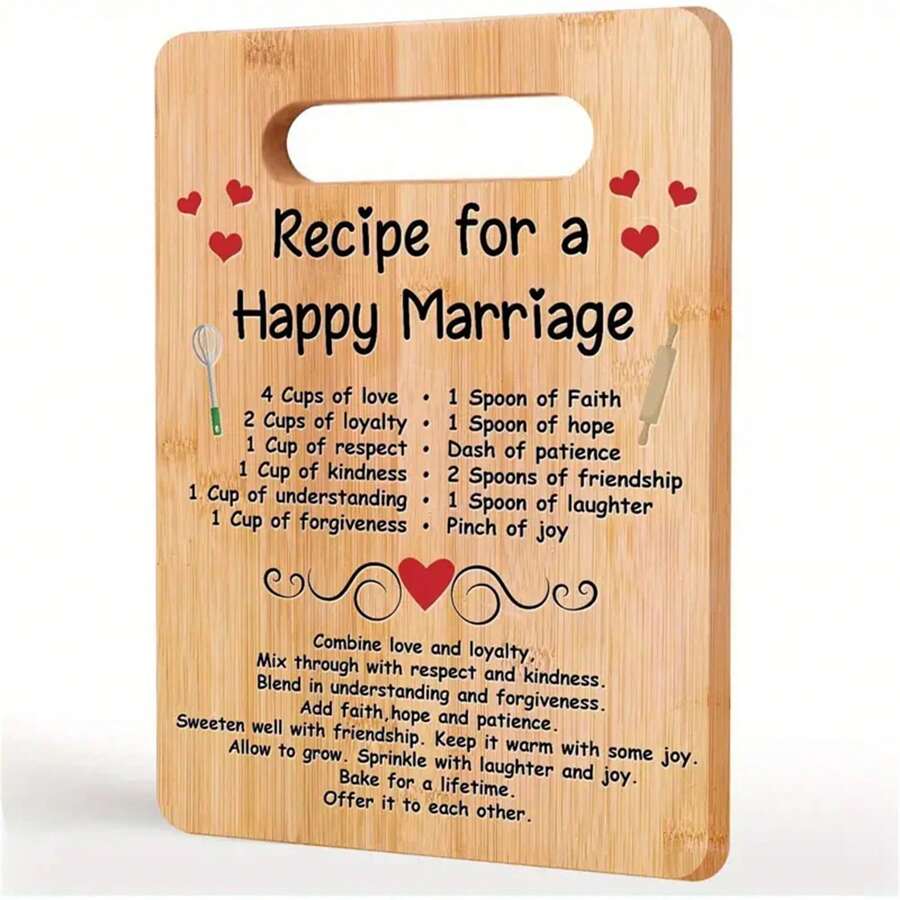 Happy Marriage Engraved Bamboo Cutting Board - Perfect Wedding & Bridal Shower Gift For Couples