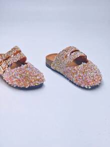 roulvxiang Novas sandálias rasteiras, sapatos mule sem cadarço, sapatos casuais à prova d'água para casa/férias com slides brilhantes de diamante, sola grossa, sandálias rasteiras sem cadarço para mulheres - Damasco - Ver 5